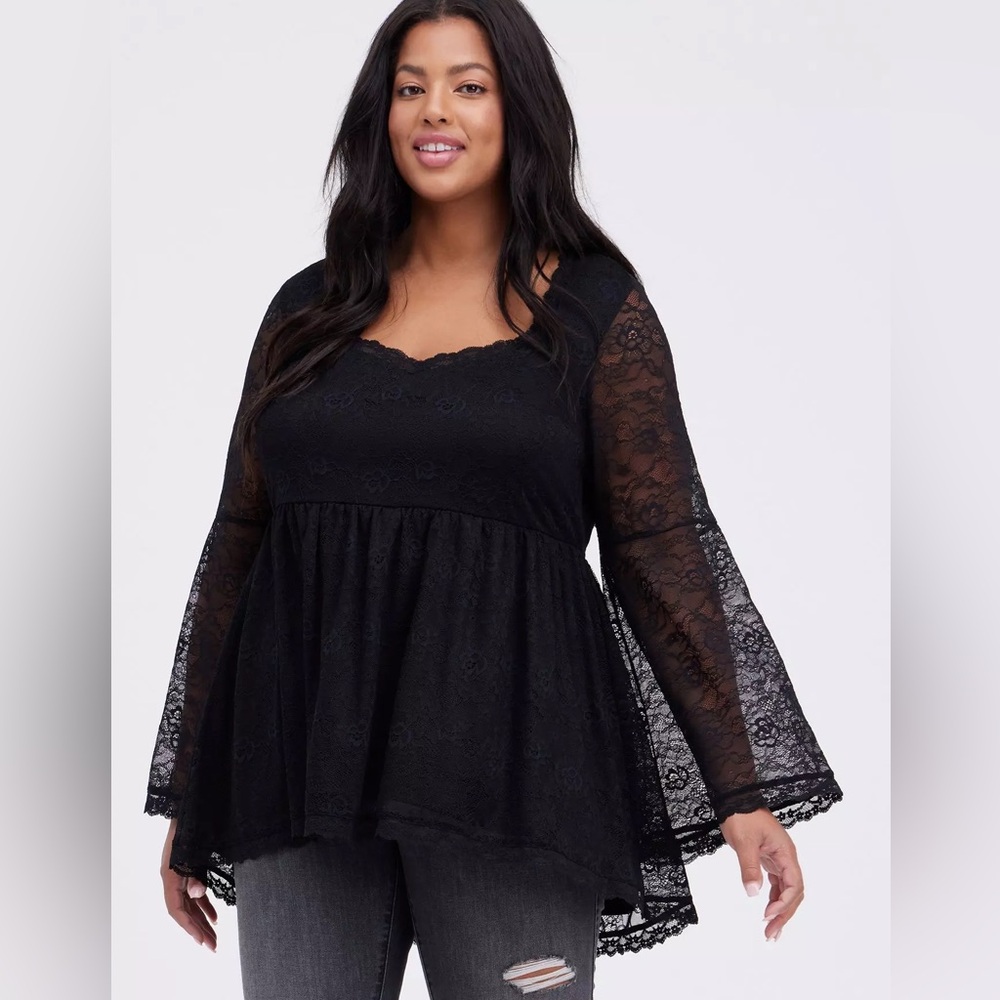Torrid Bell Sleeve Babydoll Top - Black Lace